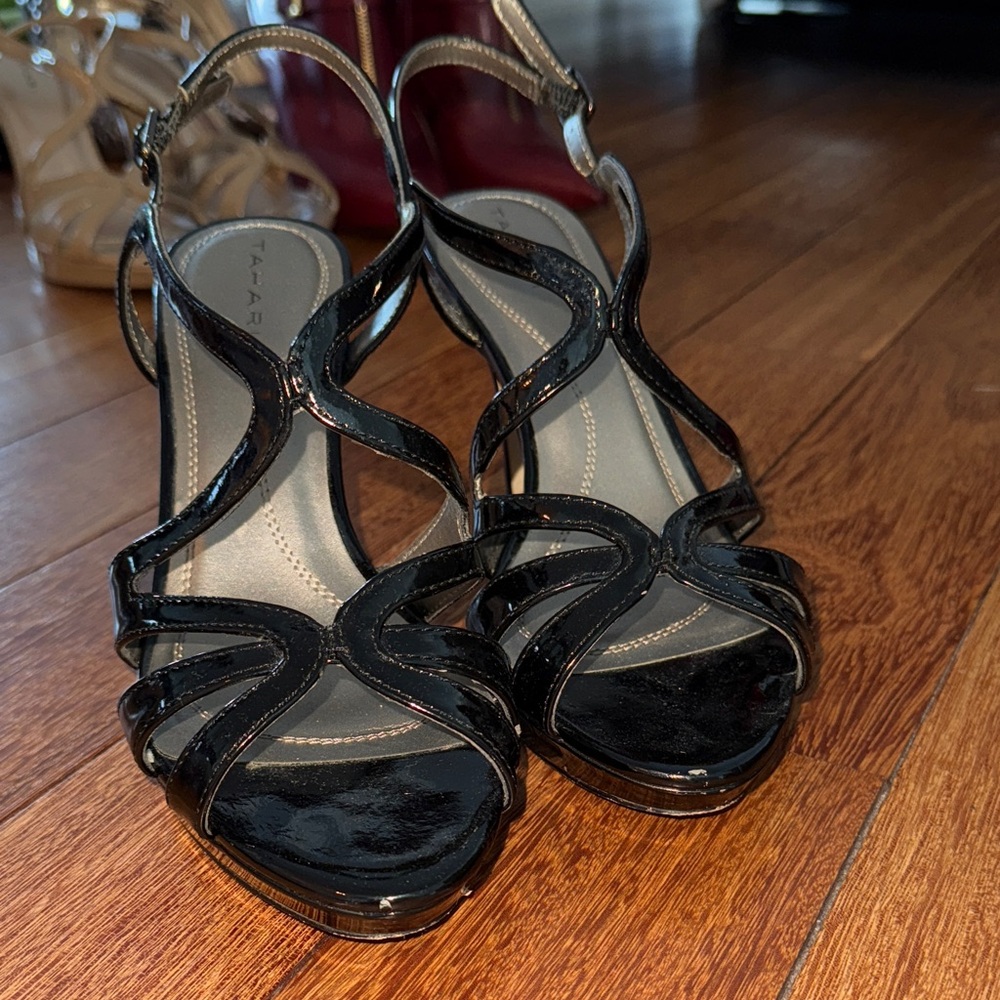 Tahari Black Patent Strappy Heels